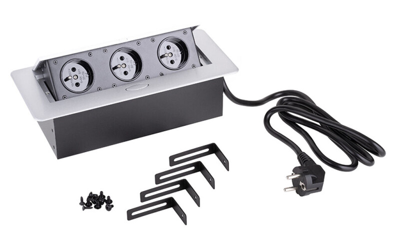 Elektrická zásuvka 3x 230V Francouzská stříbrná 